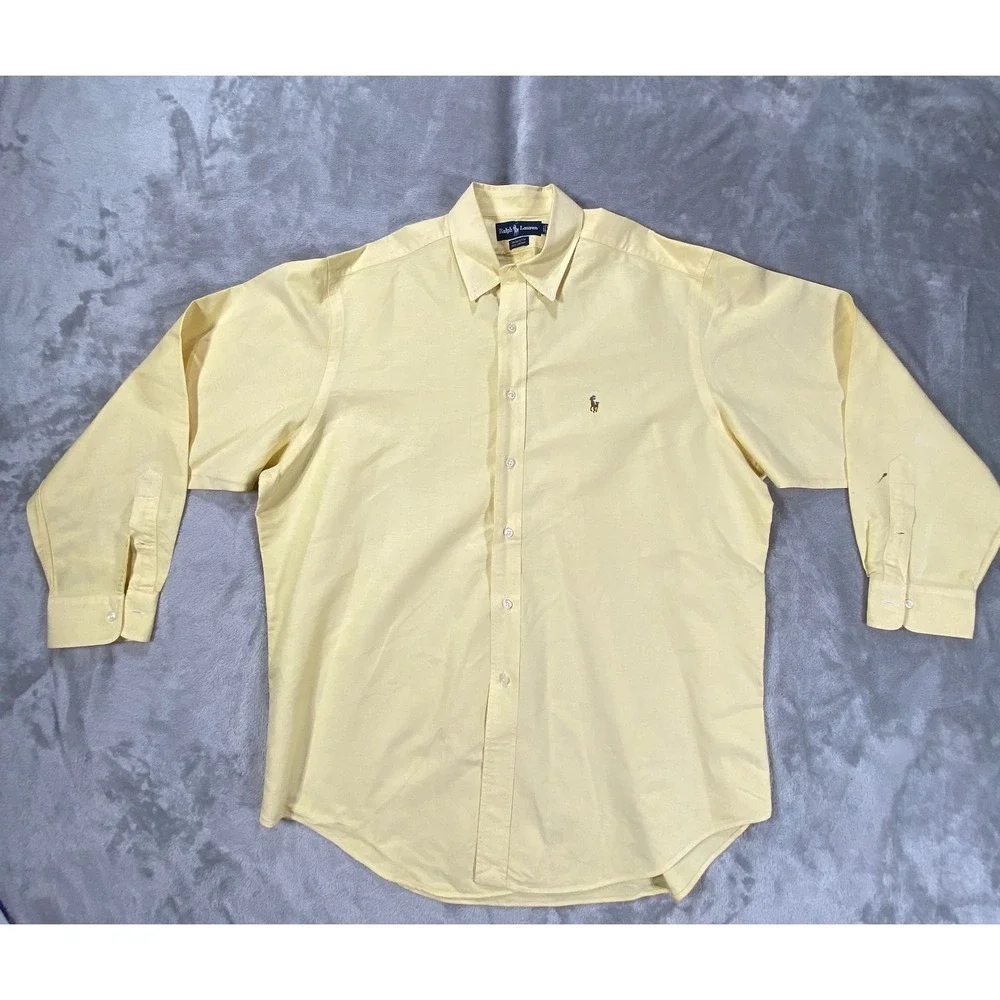 Polo‎ Ralph Lauren Dress Shirt Mens 17-35 Yellow Yarmouth Business Button Down